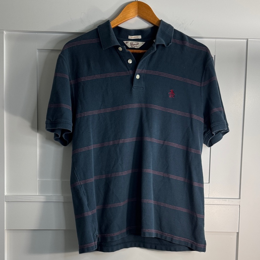 Original Penguin Blue and Red stripe polo size medium